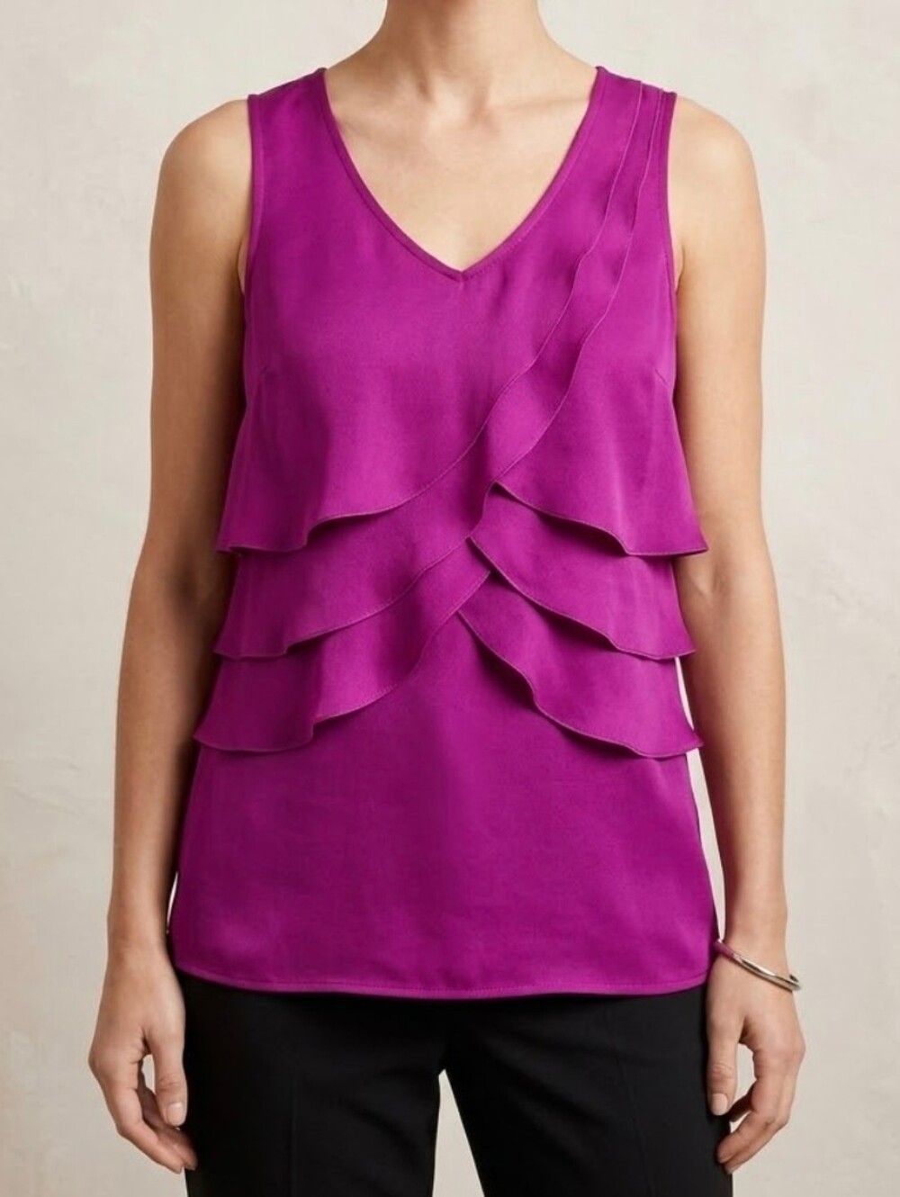 The Limited Pink Purple Ruffle Top Size S Small Sleeveless Blouse Stretch Shirt